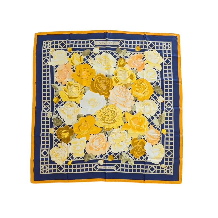 Carré Hermès - Roseraie - Jaune et Bleu